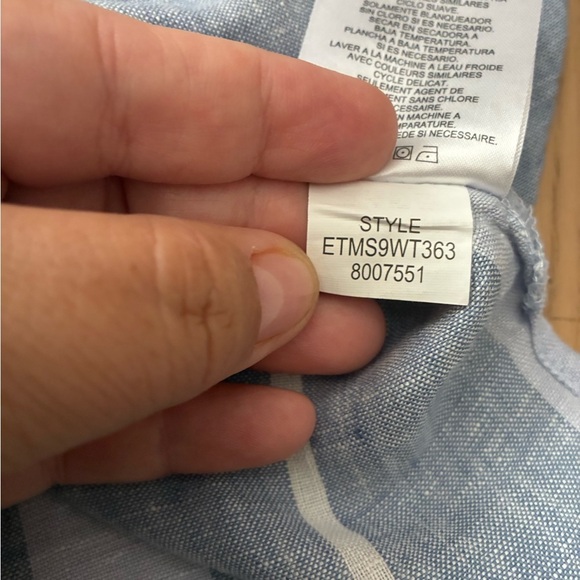 Ellen Tracy Linen Sleeveless Top Womens Blue White Stripe Button Up Neckline S - Picture 14 of 15